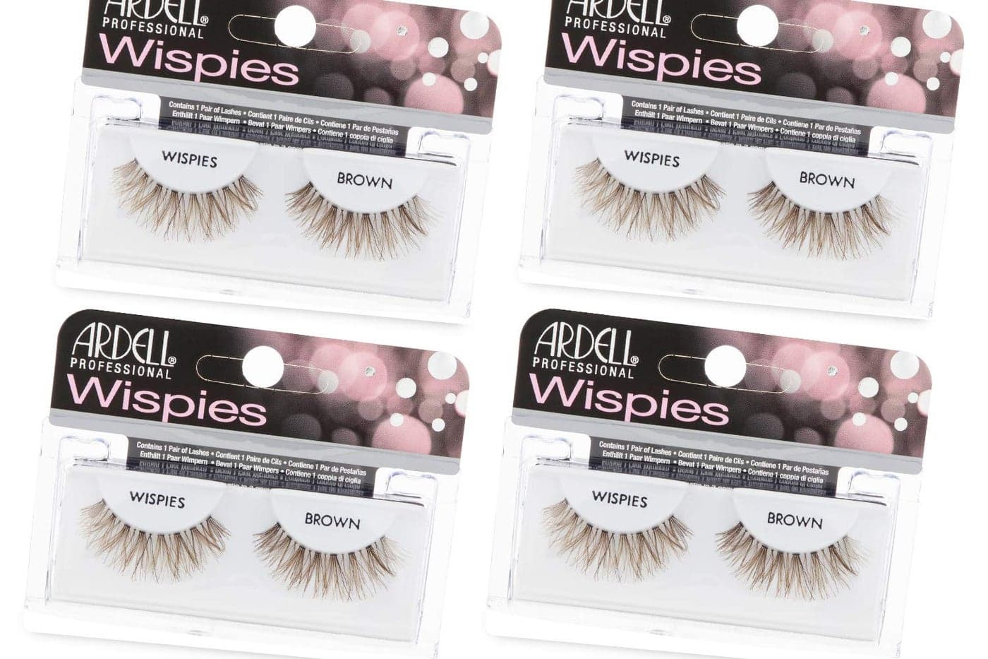 Ardell Wispies False Eyelashes - Brown, Natural Look Wispy Lashes, Lightweight & Reusable Strip Lashes, 4 Pack