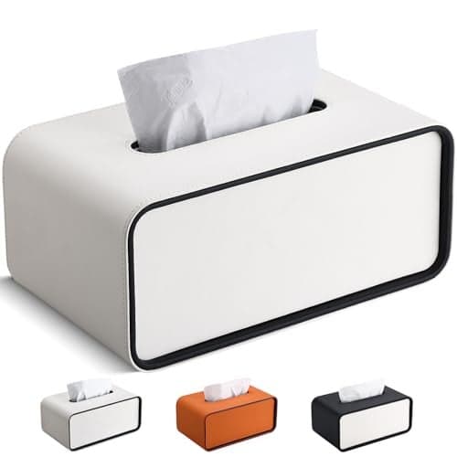 GORESE Rectangle kleenexs Box Cover, PU Leather Tissue Box Cover Holder, Decorative Tissue Covers Tissue Box Holder for Bathroom Bedroom Living Room Office, Cream White