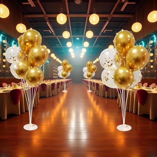 Toys Treasure We Deliver Smiles Golden Balloon Centerpiece Kit 4 Sets - Table Stand with Light Strings for Birthday Anniversary Wedding Decorations
