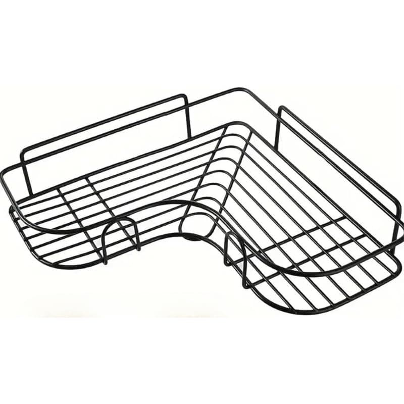 BIRDWING 2 Pic Bathroom Corner Self Adhesive Corner Shelf for Bathroom/Adhesive Shelf for Kitchen with Magic Sticker/Bathroom Organizer Without Drill (GI Metal, Black) - Pack of 2