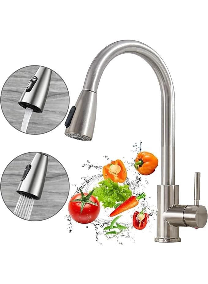 Kitchen Faucet with Pull Down Sprayer,360° Rotating Kitchen Faucet with 2 Sprayer Modes,Stainless Steel Utility Faucet,Water Saving,Sturdy and Durable,for Kitchen Sink