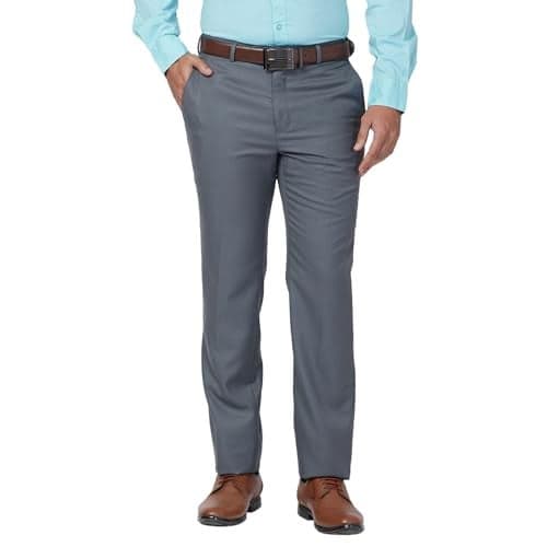 Raymond Men's Contemporary Fit Solid Pattern Polyester Blend Pleated Formal Trouser (Size: 32)-RMTX05541-G6 Dark Grey