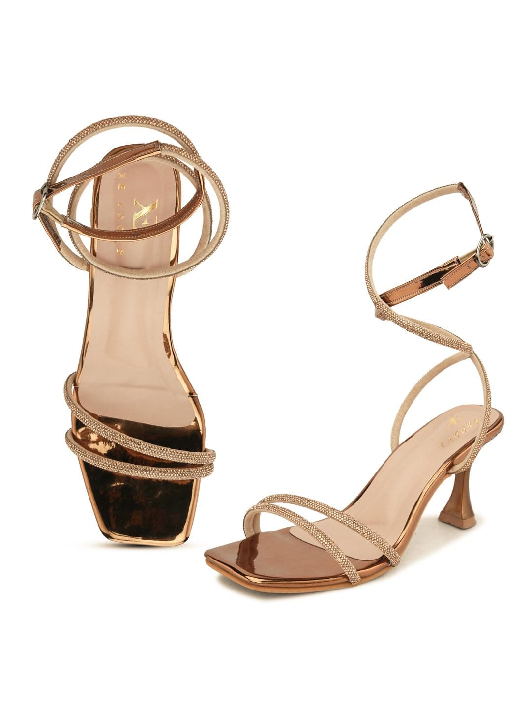 XE Looks Copper Fashion Sandals | Faux Leather Comfortable & Trendy Block Heel | For Wedding Occasion 3 Inches Heel | For Women & Girls UK-7