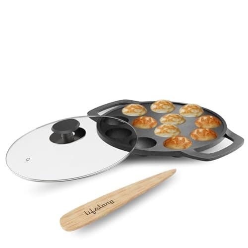 Lifelong Cast Iron Paniyaram Pan with Glass Lid |12 Pits|2.38kg Pan |Pre-Seasoned Appam Pan,Unniyappam Chatty,Large Non-Toxic Cookware,Non-Stick & Teflon Free,Durable for Easy Cooking &Cleaning,Black|Induction and Gas Stove Compatible