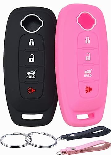 REPROTECTING Rubber Silicone Key Fob Cover Compatible with Nissan Pathfinder Rogue Versa Sentra SV Ariya 20232026 4 Buttonscar Trunk BlackPink