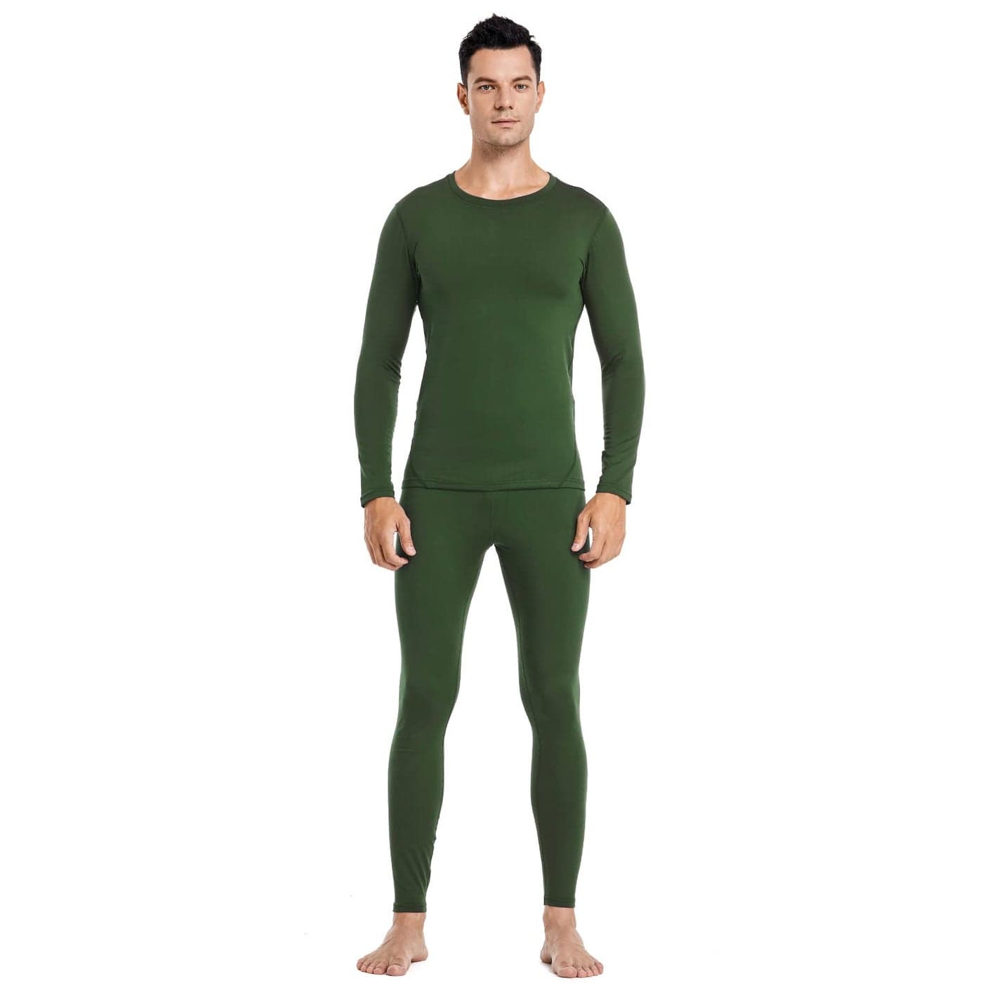 PISIQI Thermal Underwear Men UltraSoft Long Johns Set with Fleece Lined Base Layer Winter Skiing Warm Top Bottom Green