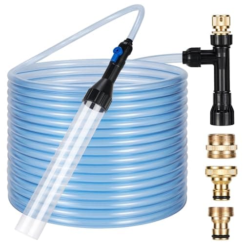DXOPHIEX Gravel Vacuum for Aquarium Fish Tank Siphon Aquarium Water Changer with Three Metal Faucet Adapter and Long Hose 50 Feet