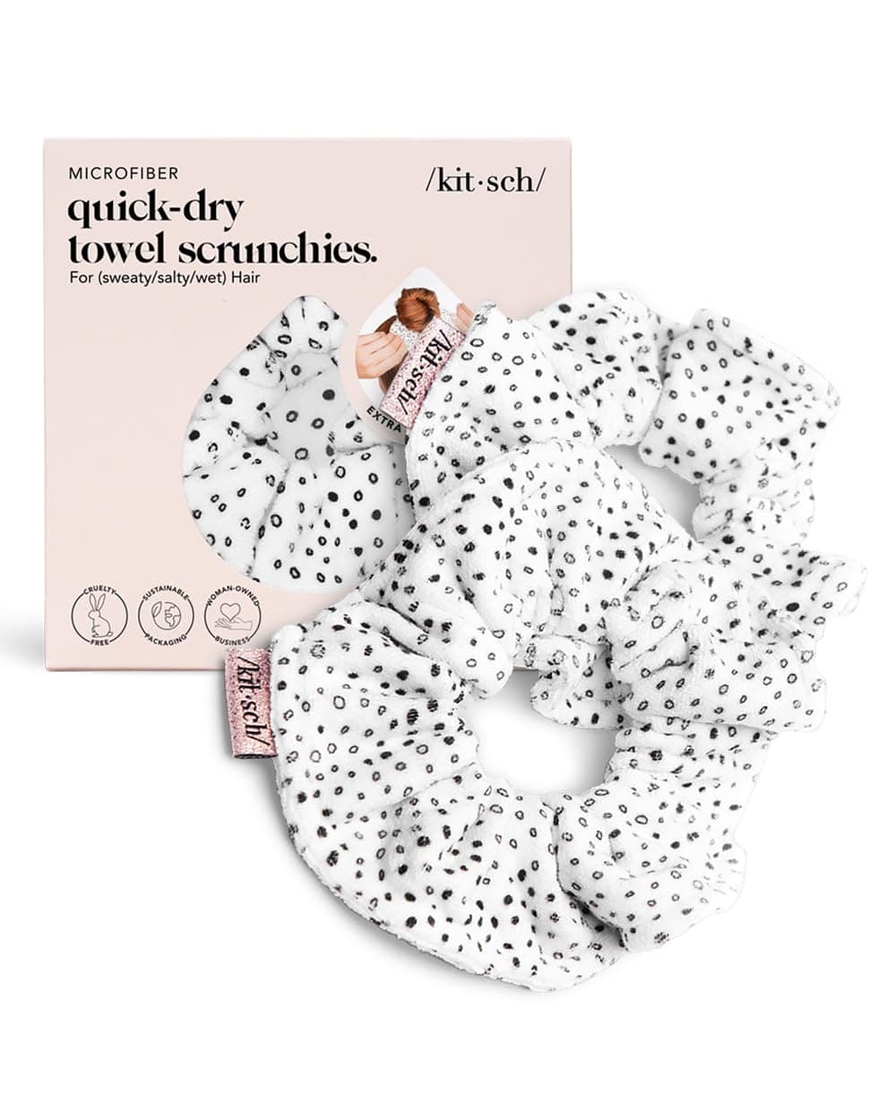 Kitsch Microfiber Hair Towel Scrunchies - Soft and Highly Absorbent Microfiber Scrunchie for Women | Reduces Heat Drying Time - 2pcs (Micro Dot Design)