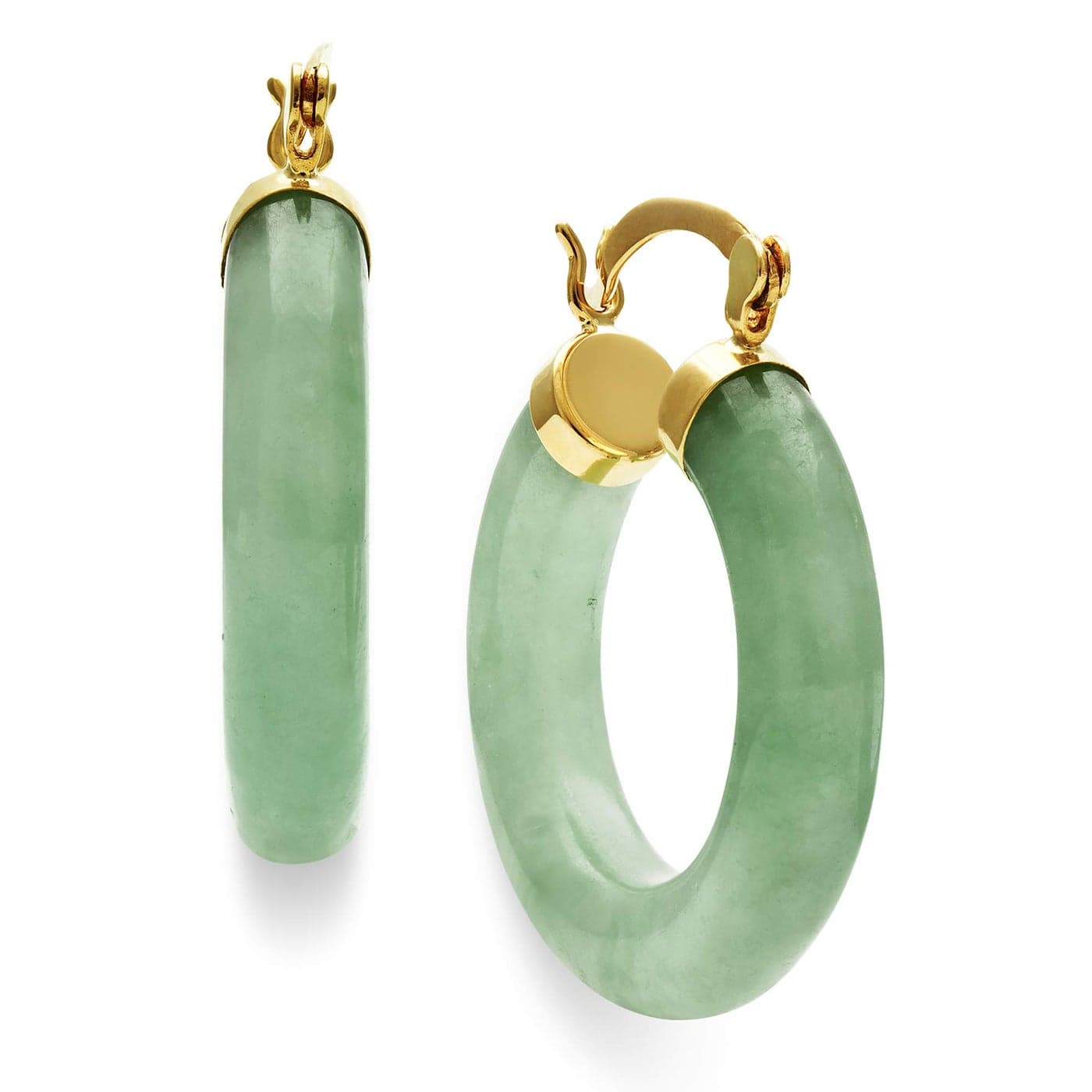 Belacqua Natural Green Jade Hoop Earrings in 10K Yellow Gold Hinge and Notched Post 1 Diameter Classic Jewelry for Women Gift Box Included