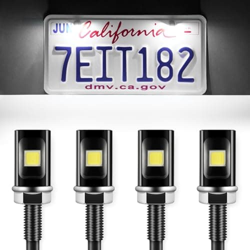 LivTee Super Bright License Plate Light, 12V License Tag Screw Bolt Accessories, Waterproof Black Aluminium Light Holder, Legal for Car Motorcycle Truck RV ATV Bike, Xenon White(4PCS)