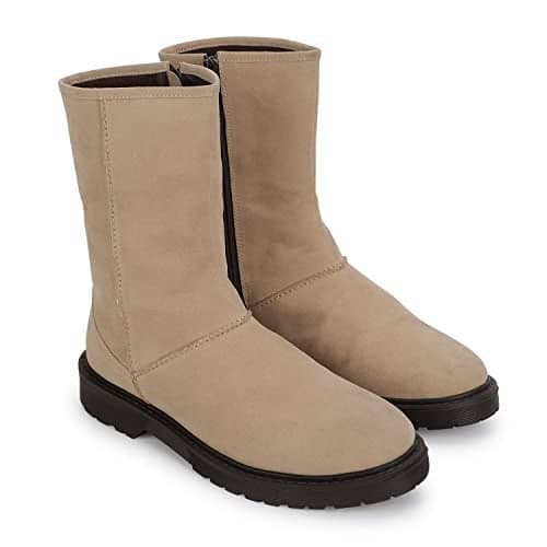 YOHO Beige Boot For Women Stylish and Comfortable | Mid Ankle Boot and Anti Skid Sole |Trendy,Zipper Casual Boots for Womens, Outdoor and Holiday Outings| Size-3