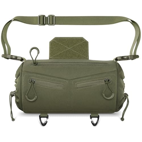CVLIFE Hand Warmer Pouch with Hook & Loop, Portable Drop Hanger Waist Hand Muff for Skiing, Ice Fishing, Football, Camping, Adjustable Strap and Cuffs, 3 Pockets, Quick Release Buckles, Green