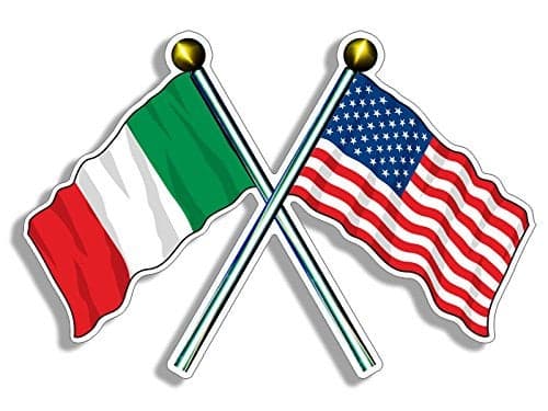 Crossed Poles USA Italy Waving Flags Sticker Italian American Vinyl American and Italian Flag Decal for Cars Trucks Laptops and Water Bottles Made in The USA 3 x 5 inch
