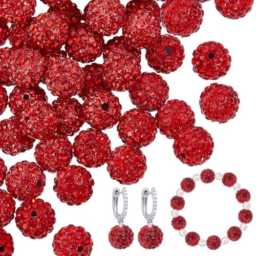 PH PandaHall About 100pcs 10mm Red Rhinestone Beads Polymer Clay Beads Crystal Beaded Stone Pave Disco Ball Clay Bead Round Diamond Bead for Necklace Bracelet Jewelry Making Party Decoration