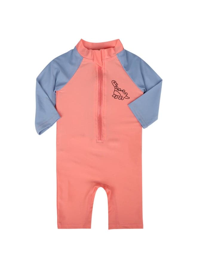 Baby 2024 Boys' Girls' Long Sleeve Swimsuit Dinosaur Horn Surfer Suit Sunscreen Quick-drying Baby Swimsuit-Color:Orange-