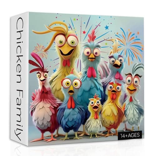 Thanksgiving Chicken Puzzles for Adults 1000 Pieces Funny Chicken Family Jigsaw Puzzles Colorful Winter Animal Puzzle as Home Decor