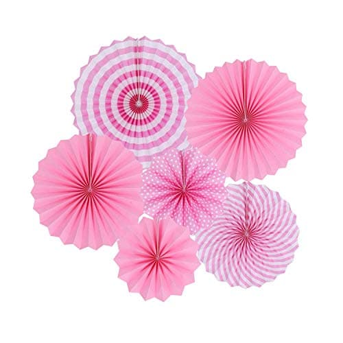 HK balloons Hanging Red Paper Fans Decoration Set for Wedding Birthday Anniversary Baby Shower Festive Decorations New Year Round Events Accessories Set of 6 (Pink)