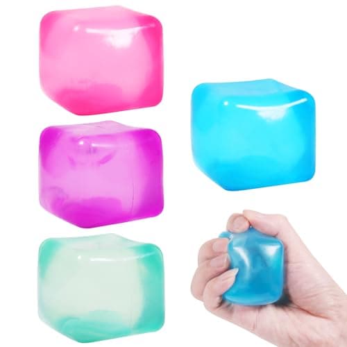 4pack Stress Cube Squishy Stress Balls for Adults Kids Fidget Toy for Your Best Mellow and Chill Ice CubesSquare Shape with Filling in Pink Blue Purple Green Age 3 to Adult4pcs Cube