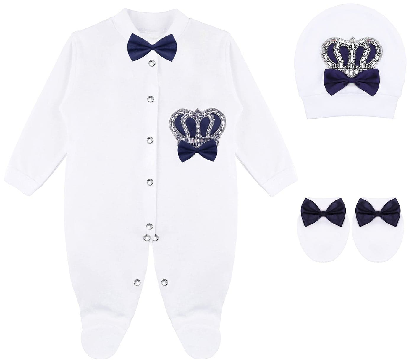 Lilax Baby Boy Newborn Crown Jewels Layette 3 Piece Gift Set 0-3 Months Navy