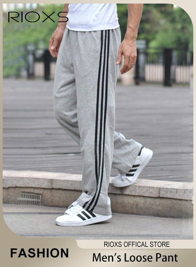 Men's Stright Wide Leg Sweatpants, Loose Fit Casual Sports Pants Workout Sweatpants with Zip Pockets, Soft Breathable Oppen Bottom Drawstring Joggers for Men, Comfortable Loose Jogging Tracksuit Bottoms, Spring Fall Lounge Athletic Running PantsSuitable for Outdoor Activities and Daily Leisure