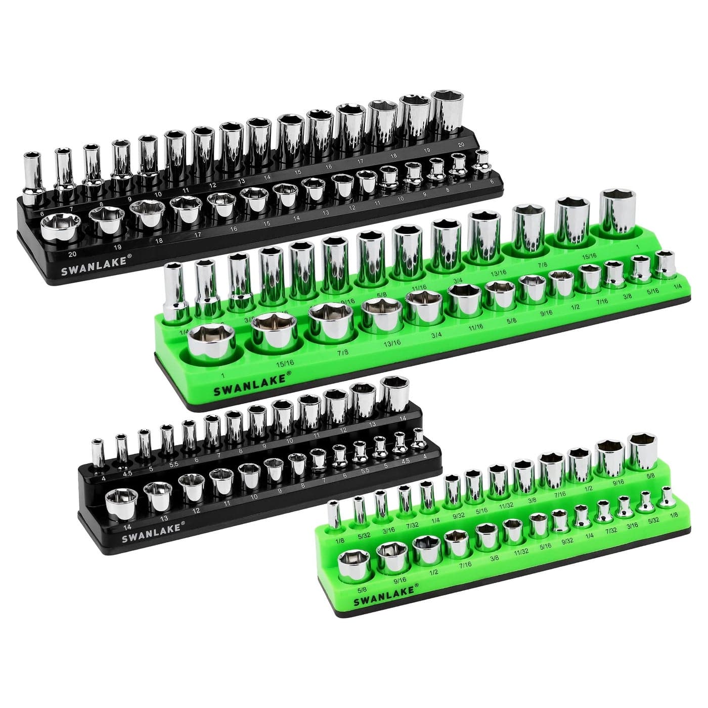 SWANLAKE GARDEN TOOLS 4Piece Magnetic Socket Organizer Set Metric SAE Socket Holder Set Includes 14 38 Drive Sockets Organizer Magnetic Tool Trays for Tool Box Drawer Sockets not included