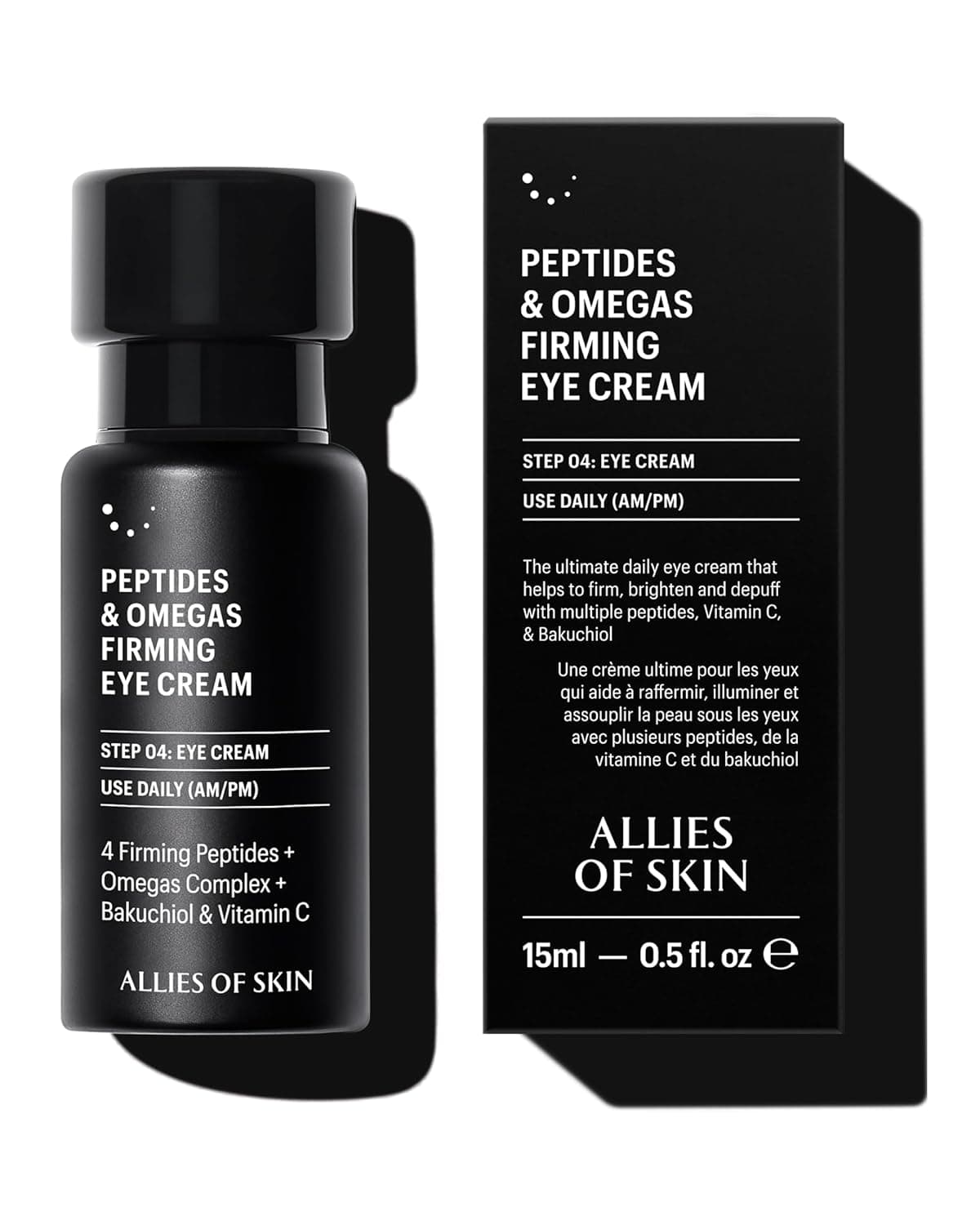 Allies of Skin Peptides Omegas Firming Eye Cream Vitamin C Bakuchiol Ceramide For Dark Circles Wrinkles Puffiness AntiAging Firms Brightens Under Eye Area 05 oz 15 ml