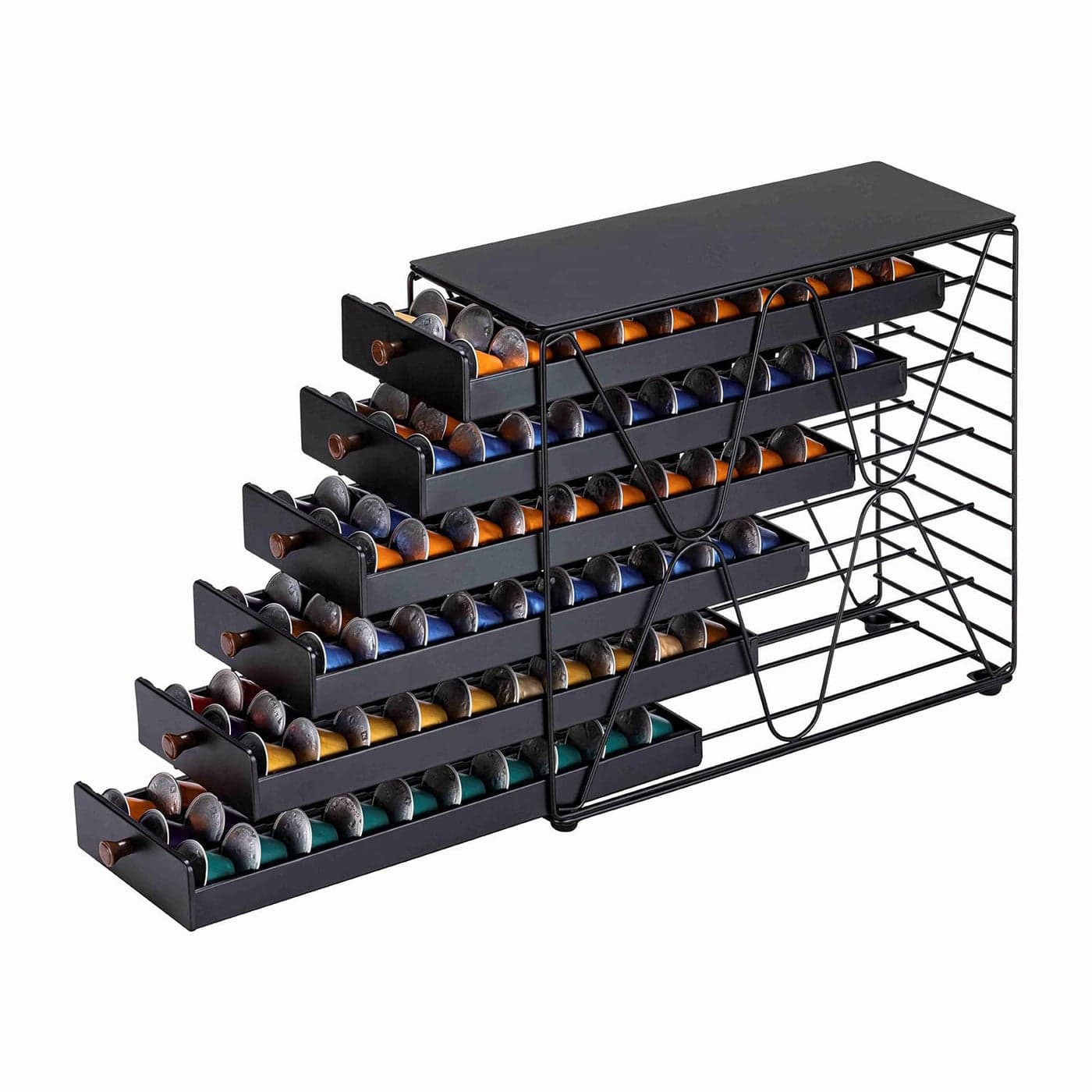 ZCDCP Coffee Pod Holder 6 Tiers Coffee Pod Drawer for Nespresso Original Capsule Storage 180 Capacity Pods Holder for Counter Organizer Matte Black