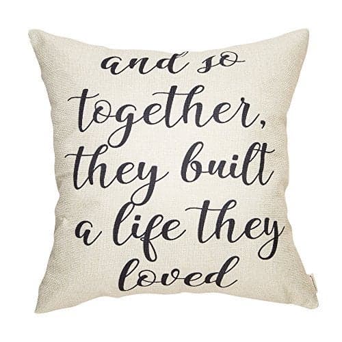 Fahrendom and So Together They Built a Life They Loved Farmhouse Décor Family Decoration Sign Cotton Linen Home Decorative Throw Pillow Case Cushion Cover with Words for Sofa Couch, 18 x 18 in