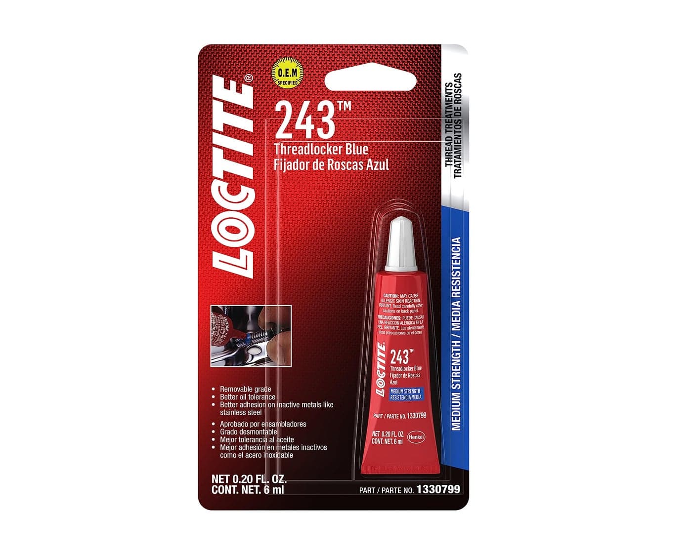 Loctite 1330799 243 Blue Oil Resistant Threadlocker Tube - 6 ml