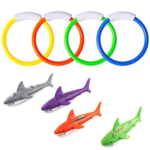 Pool Diving Toys Underwater Swimming Pool Toys for Kids Ages 48 Diving Rings and Training Sharks for Learning to Swim 8 Pack