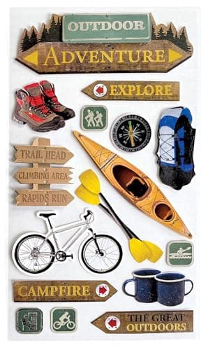 Paper House Productions DieCut Dimensional Foil Accent Travel Scrapbook Sticker Sheet Outdoor Adventure