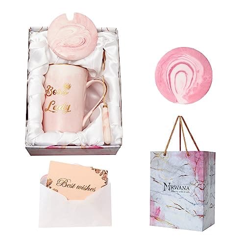 NYRWANA Coffee Mug, Gift for Woman, Birthday Present for Girlfriend, Mugs for Present, Present Items for Women, Cute Mugs with Spoon, Box & Bag (380ml-Pink)
