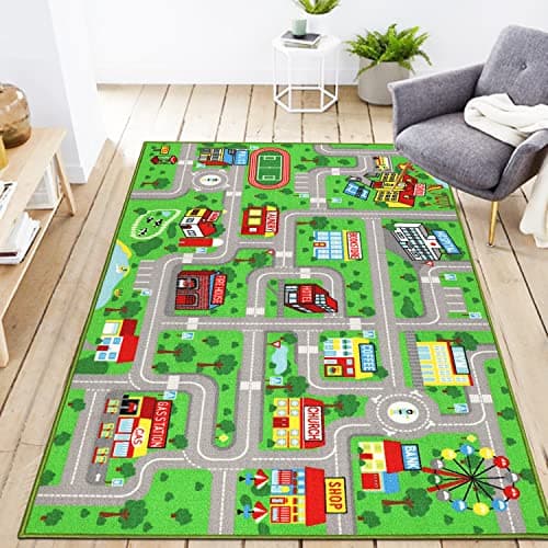 Yincimar Kids Playroom Rug City Life Playmat Kids Rug for Hot Wheels Car 5.2'x3'3" City Map Traffic Road Learning Educational Area Rug Carpet for Children Bedroom Nursery Room Game