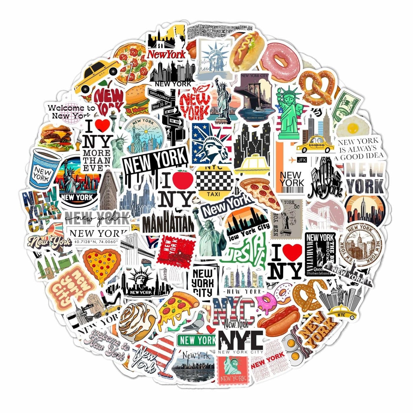BulbaCraft 100Pcs New York Stickers for Water Bottle and Laptop New York Party Supplies Decorations Waterproof Vinyl Decals City and Landmark Stickers Gifts for Women Men