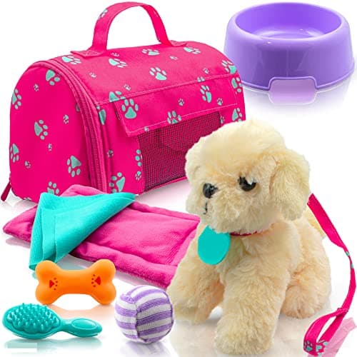 Play22 Plush Puppy Doll Set for Kids 9 PCS - Baby Doll Accessories - Doll Puppy Set - 4 Year Old Girl Birthday Gifts, Little Girl Toys, Sized for 18" Dolls, Multicolor