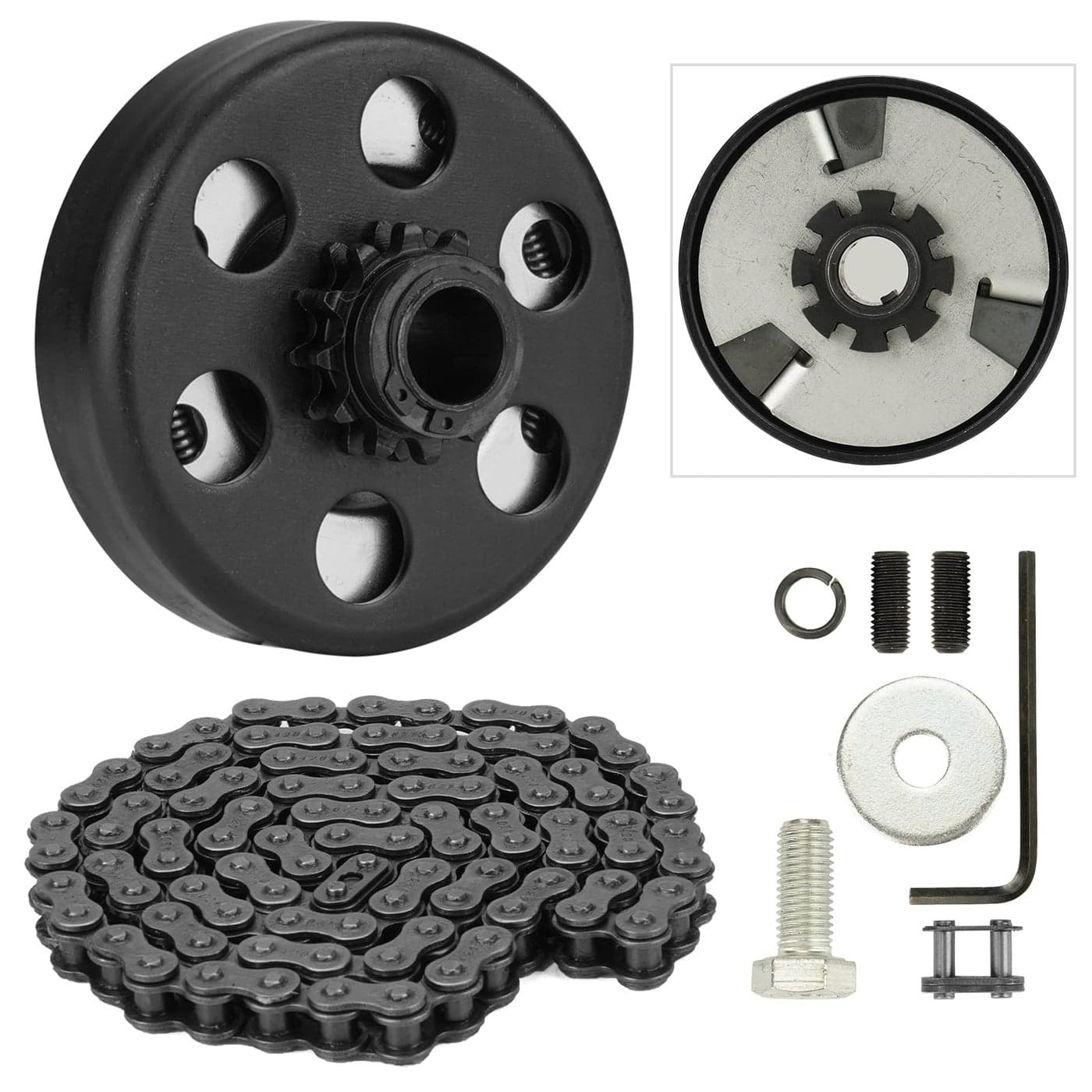 Centrifugal Clutch Go Kart Clutch 34 Bore 12T with 35 Chain 9525mm for Go Kart Minibike Honda Engines GX160 GX200 GX140 GX120 GC160 GC190 With 2pcs Set Screws and 1pc Connecting link