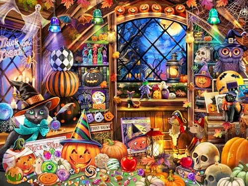 Halloween Collectibles Jigsaw Puzzle 550 Piece by Vermont Christmas Company Large Pieces Fully Interlocking Randomly Shaped Pieces 24 x 18