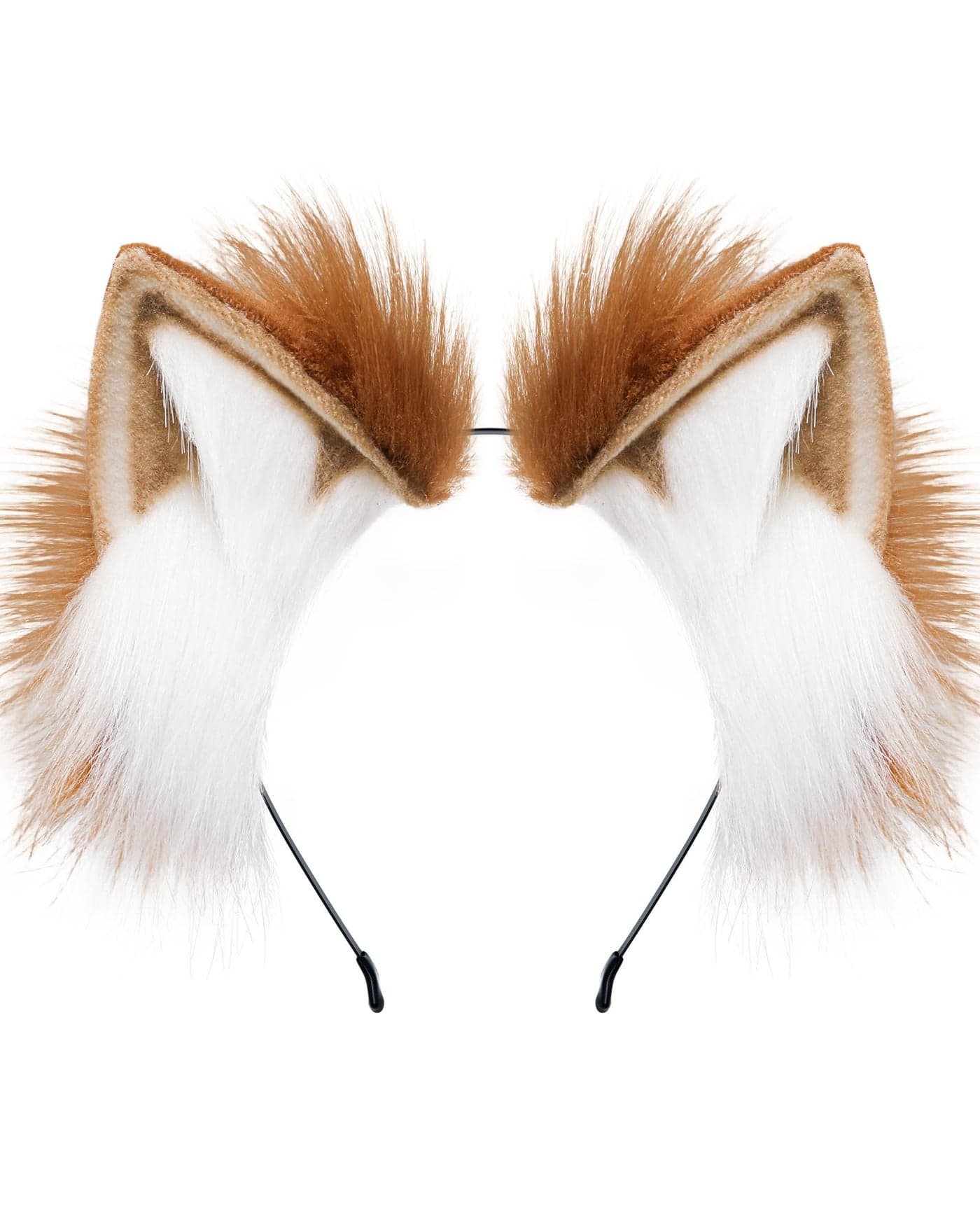 BNLIDES Handmade Fur Fox Wolf Cat Ears Headwear Women Men Cosplay Costume Party Cute Head Accessories for Halloween (Khaki White)
