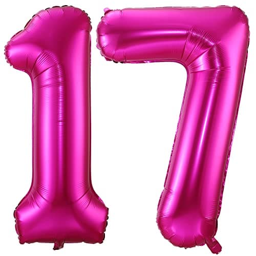 Hot Pink 17 Balloon Numbers 40 Inch 17th or 71st Birthday Balloon Foil Mylar Number 17 Balloons for Birthday Party Anniversary Festival Decorations