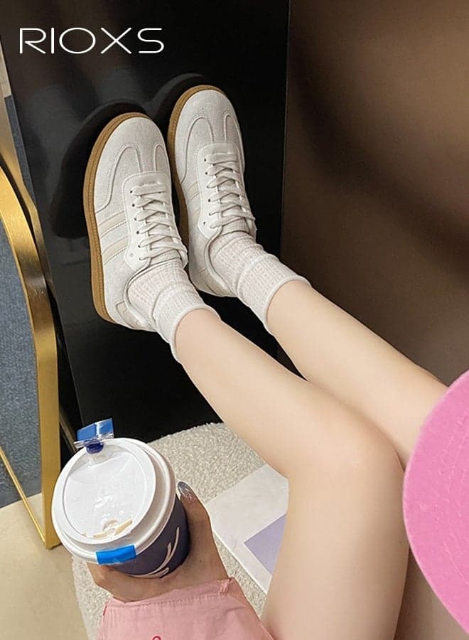 Unisex Fashion Sneaker Casual Shoes, Women's Low Top Sneakers, Men's Sports Shoes, Classic Retro Athlesiure Shoes, Lace-Up Low-Top Sneakers for Men and Ladies, Trendy Anti Slip Walking Trainers with Platform/ Regular Heel, Soft Gum Sole Tennis Skate Shoes for Traveling/ Shopping/ Daily Work/ Shoppin