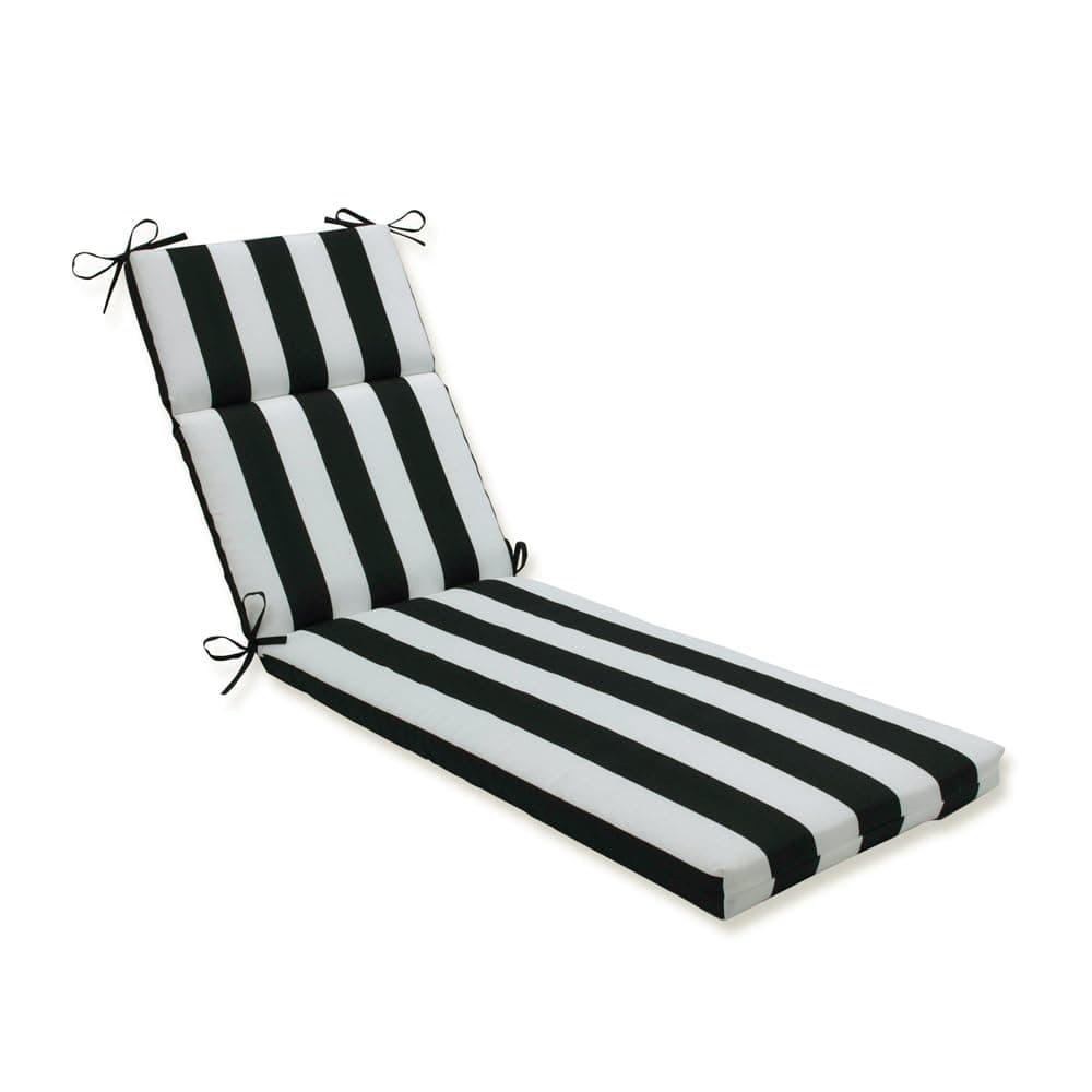 Pillow Perfect Stripe IndoorOutdoor Split Back Chaise Lounge Cushion with Ties Plush Fiber Fill Weather and Fade Resistant 725 x 21 BlackWhite Cabana Stripe 1 Count
