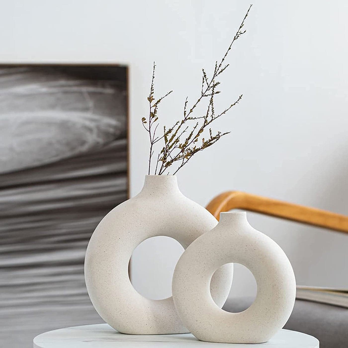 White Ceramic Vases 2 for Modern Home Decor Round Matte Boho Vase for Decor Ceramic Minimalist Nordic Style for Wedding Dinner Table Living Room Office