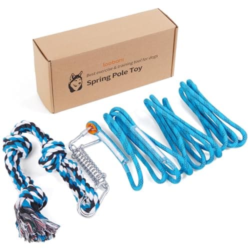 LOOBANI Spring Pole Toy for Pitbull Bungee Tug of War Toys for Small Large Aggressive Chewers Dogs to Exercise Muscle Building Bite TrainingOutdoor Heavy Duty Bungee Solo Tree Tugger Hanging Toy