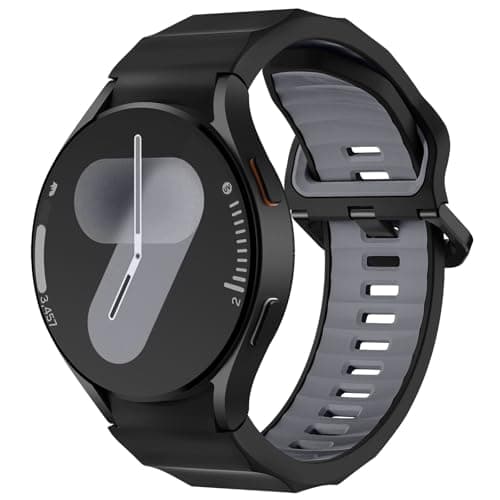 Fullmosa No Gap Strap Compatible with Samsung Galaxy Watch 7/6/5/4 Band 40mm 44mm/5 Pro 45mm/6 Classic 43mm 47mm/4 Classic 42mm 46mm/Active 2, 20mm Soft Silicone Sport Band for Men,20mm Black/Grey