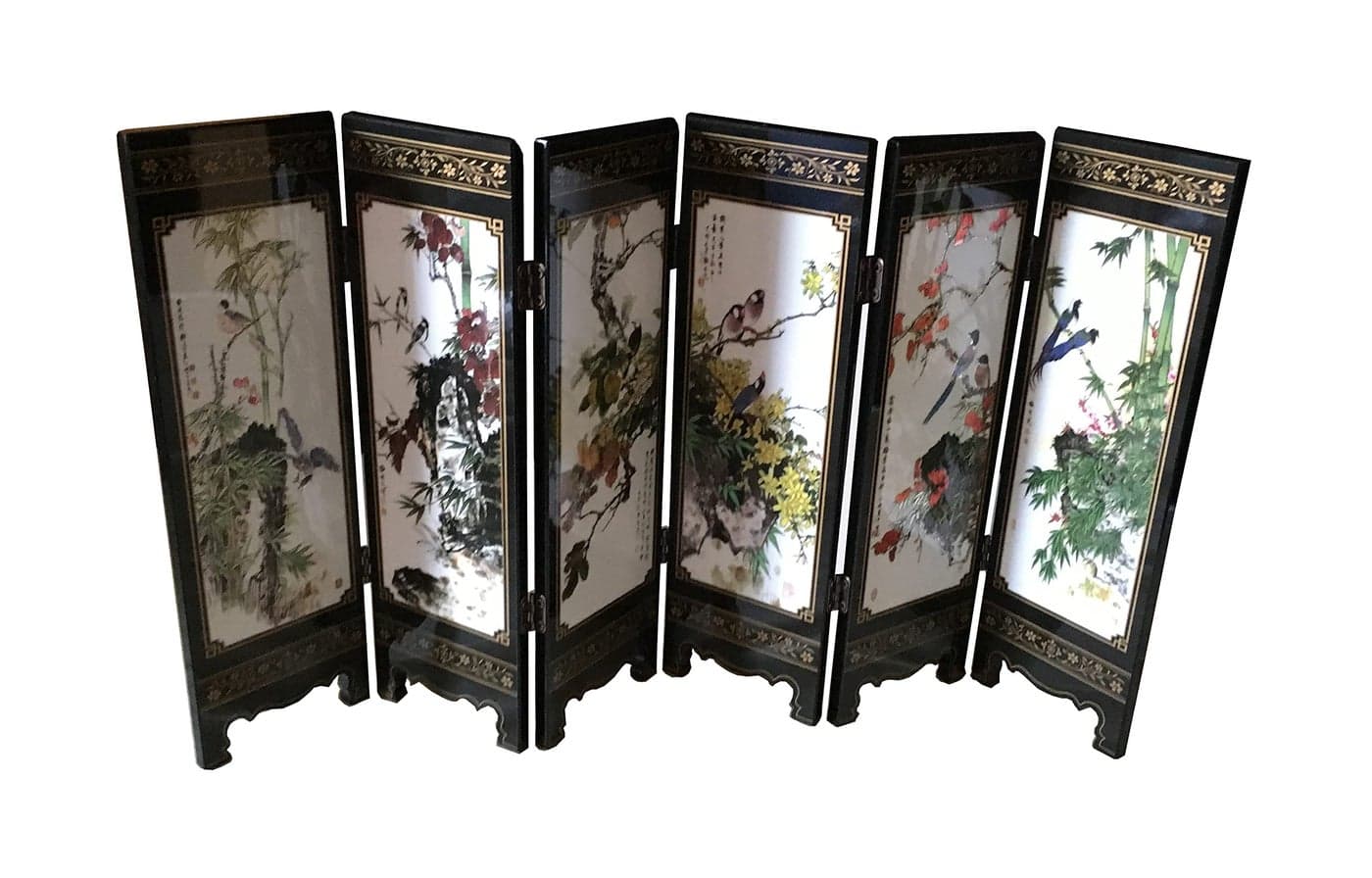 APERFECT Decorations for The Home 6 Panel Divider Mini Folding Screen Chinese Lacquerware Mini Desktop Folding Screen Feng Shui Ornaments Oriental Gift Business Gift