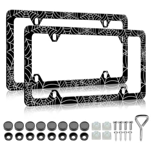 Spider Web License Plate Frame 2 PCS Goth Gothic Web Aluminum Metal License Plate Frames Holder Covers RustProof Waterproof Car Decorative Tag Frames for Standard Us 12x6 Inch