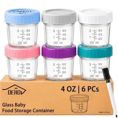 DEHOV 6Piece Glass Baby Food Containers with Lids4 OZ Small Glass Freezer Safe Baby Food Storage JarsLeak Proof Baby Food Grade Puree Containers