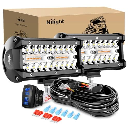 Nilight 6.5Inch Off-Road LED Light Bar, 2PCS 120W 3 Lighting Modes (White/Amber/White&Amber) Driving Fog Light Spot Flood Lights with 18AWG Wiring Harness for Truck Car ATV SUV Jeep Boat