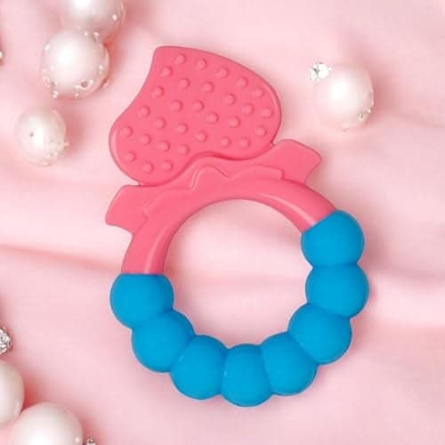 MamaLaps Soft Silicone Baby Teether, Silicone BPA Free Teethers for Newborn Infant, Teething Toy for Babies with Textured Surface for Soothing Gums (Pack of 1, Ribb Heart-Pink)