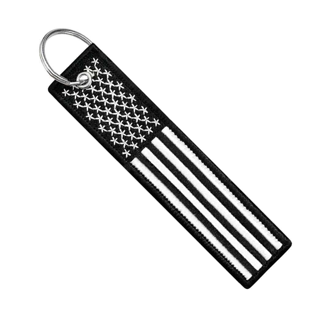 Flag Keychain Tag with Key Ring EDC for Motorcycles Scooters Cars and Gifts USA Black and White
